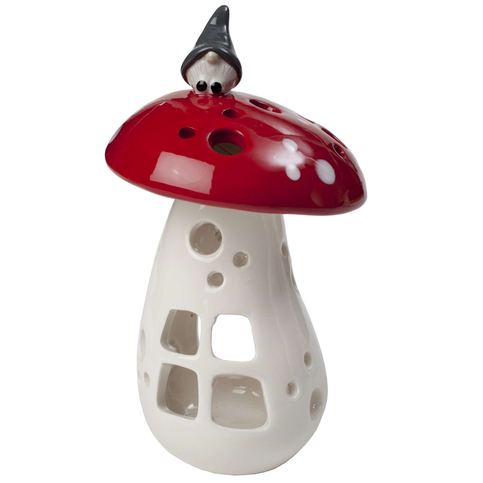 Lantern Nisse på svamp H 17cm