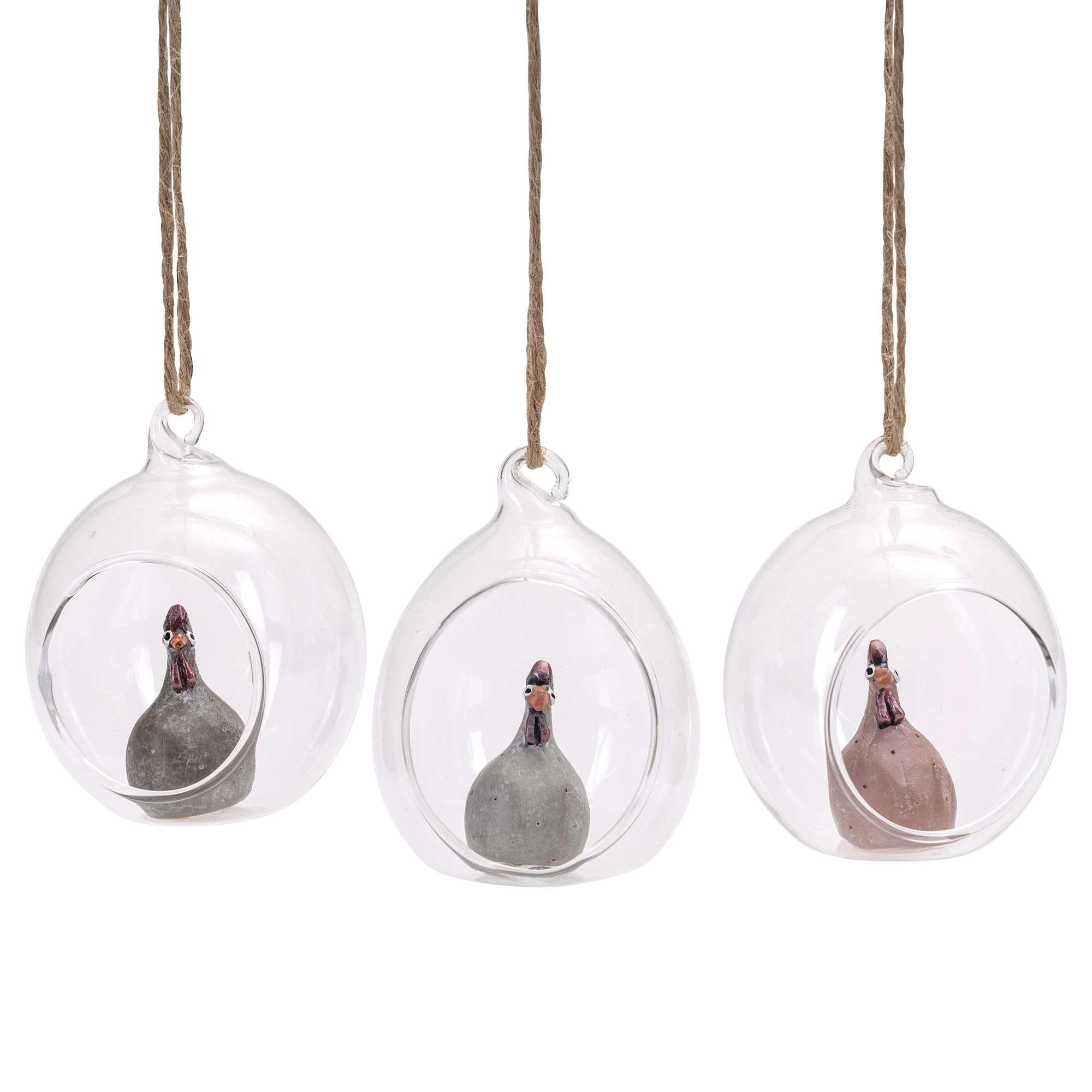 Glassball Høns 3-pack lightgrey, terracotta