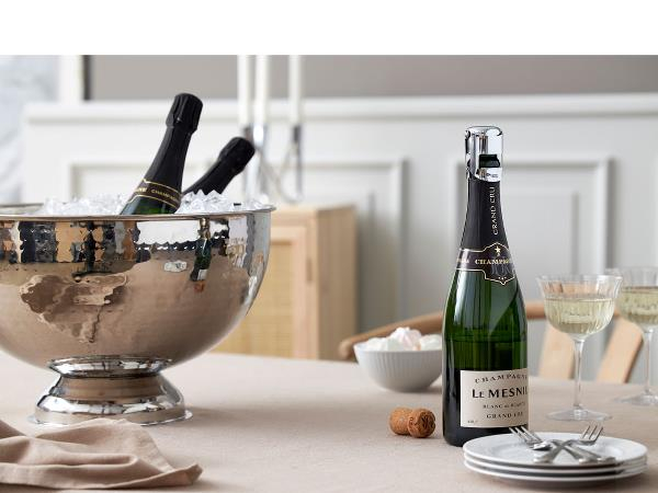 Champagnebowle Dia 38 cm hamret blank stål