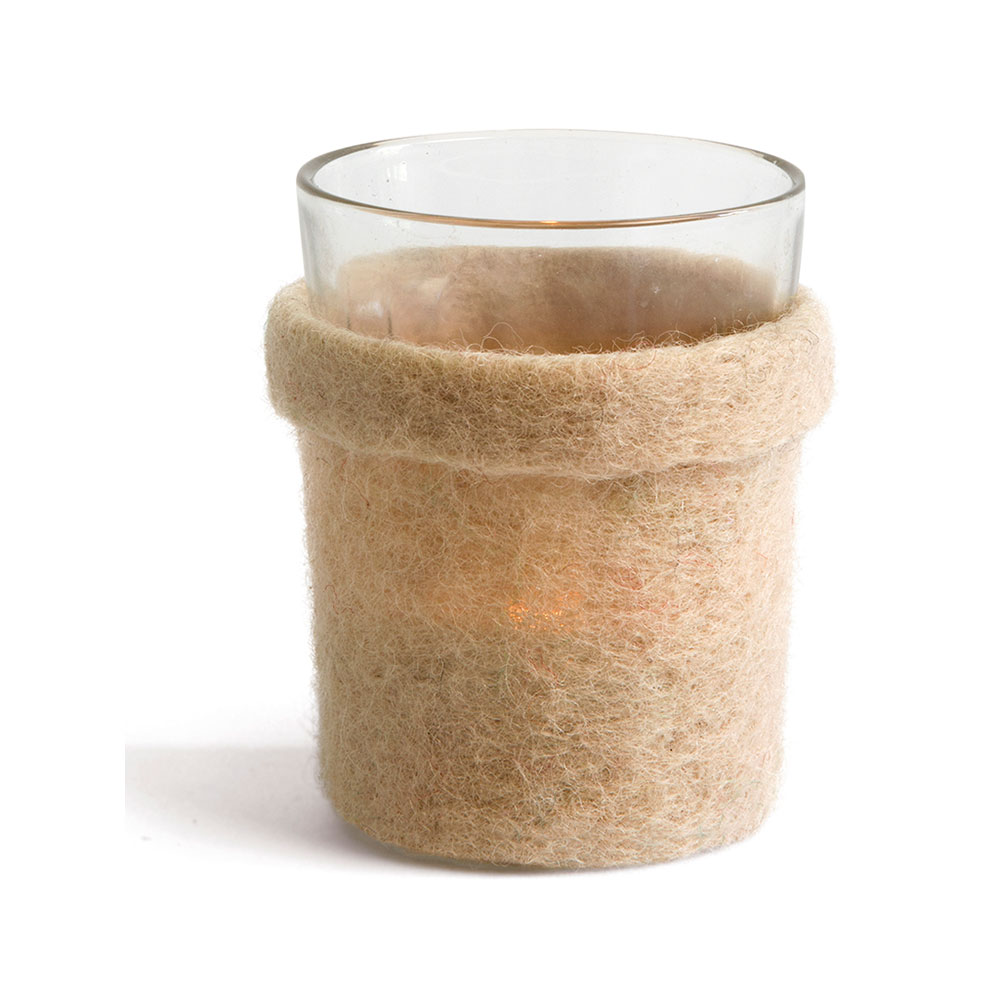 Lysestage til fyrfadslys, filt, beige